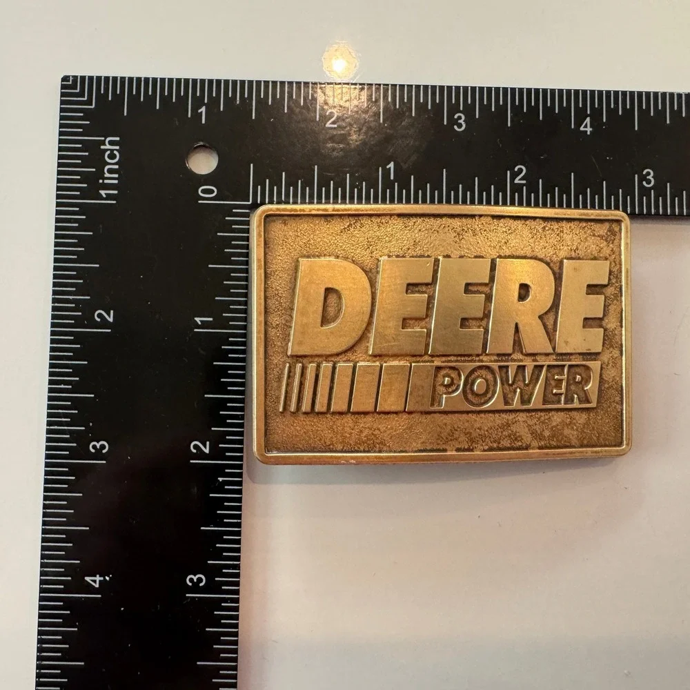 John Deere Power Belt Buckle‎ Vintage Brass Farm Tractor Equipment Expo 1994